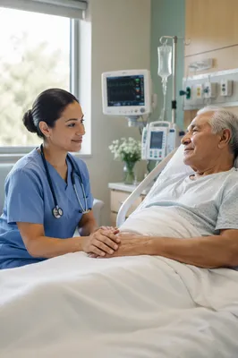 Compassionate Nurse Beside Elderly Patient Bed