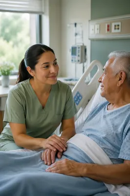 Compassionate Nurse Comforting Elderly Patient
