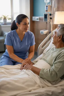 Compassionate Nurse Holding Elderly Patient Hand