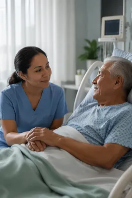 Nurse Comforting Elderly Patient in Hospital