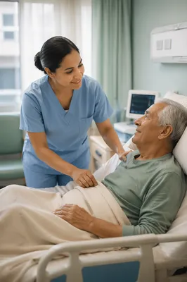 Compassionate Nurse Assisting Elderly Patient