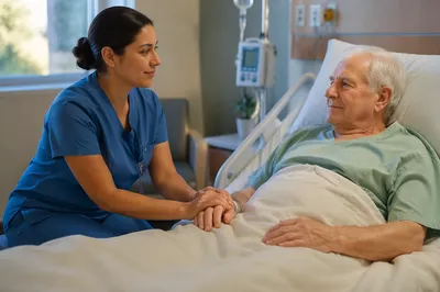 Compassionate Nurse Comforting Elderly Patient