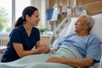 Compassionate Nurse Comforting Elderly Patient
