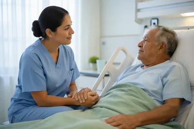 Compassionate Nurse Comforting Elderly Patient