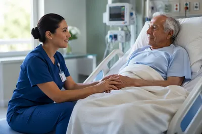 Compassionate Nurse Holding Elderly Patient Hand