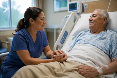 Nurse Comforting Elderly Patient at Bedside