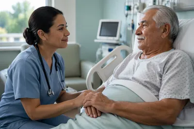 Compassionate Nurse Comforting Elderly Patient
