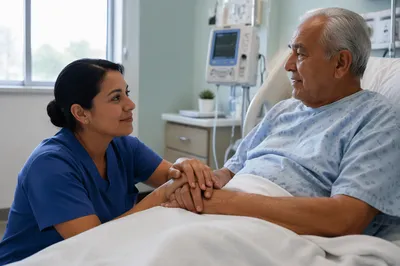 Compassionate Nurse Holding Elderly Patient's Hand
