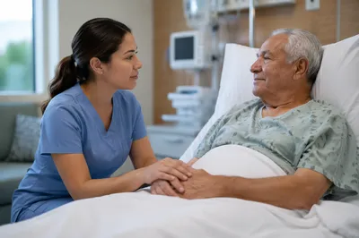 Compassionate Nurse Holding Elderly Patient Hand