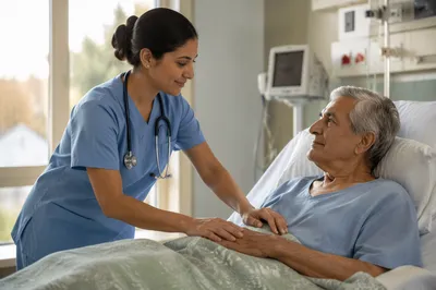 Compassionate Nurse Comforting Elderly Patient