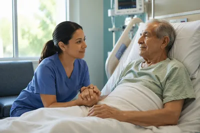 Compassionate Nurse Comforting Elderly Patient