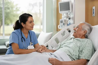 Compassionate Nurse Comforting Elderly Patient