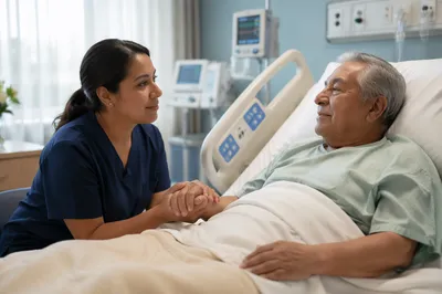 Compassionate Nurse Beside Elderly Patient Bed