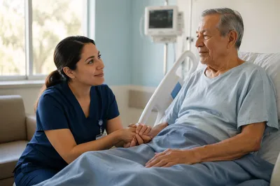 Compassionate Nurse Comforting Elderly Patient