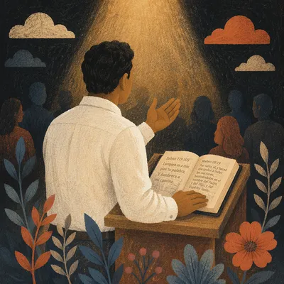 Hispanic Pastor Preaching from Spanish Bible