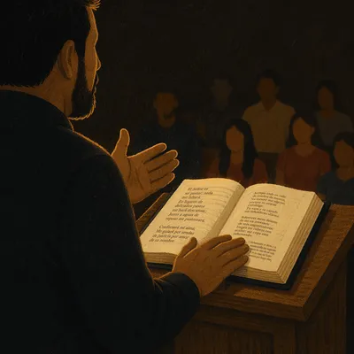 Hispanic Pastor Preaching from Spanish Bible
