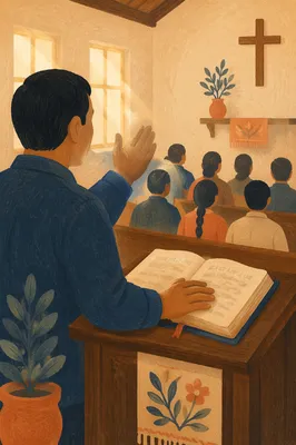 Hispanic Pastor Preaching with Spanish Bible
