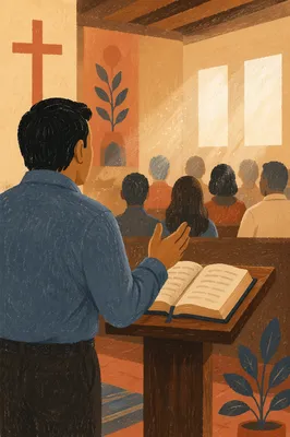 Hispanic Pastor Preaching from Spanish Bible
