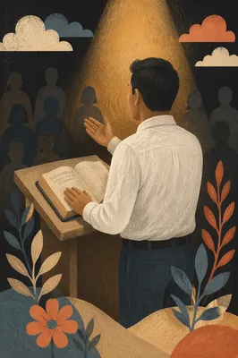 Hispanic Pastor Preaching from Spanish Bible
