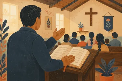 Hispanic Pastor Preaching with Spanish Bible