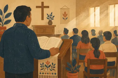 Hispanic Pastor Preaching in Community Chapel