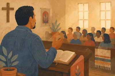 Hispanic Pastor Preaching from Spanish Bible