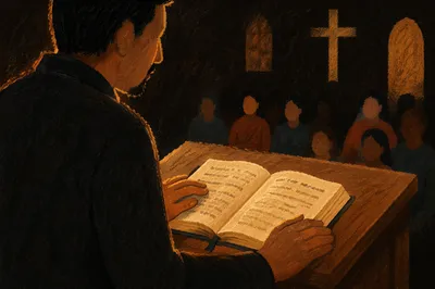 Hispanic Pastor Preaching from Spanish Bible