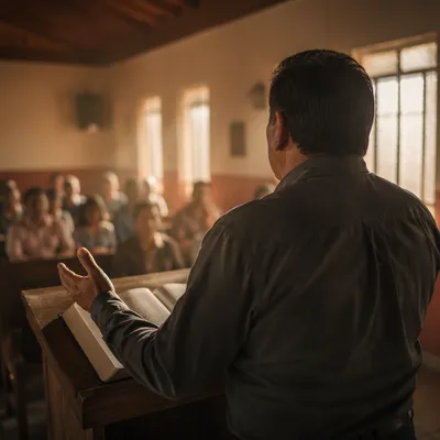 Hispanic Pastor Preaching from Spanish Bible