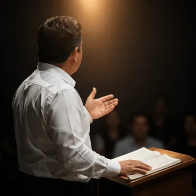 Hispanic Pastor Preaching from Spanish Bible