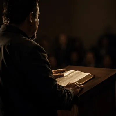 Hispanic Pastor Preaching from Spanish Bible