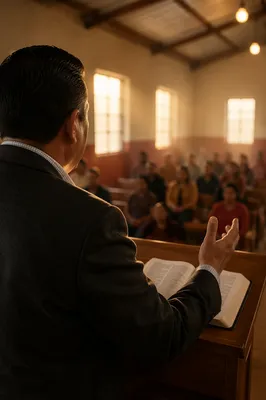 Hispanic Pastor Preaching from Spanish Bible