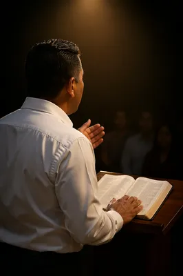 Hispanic Pastor Preaching from Spanish Bible