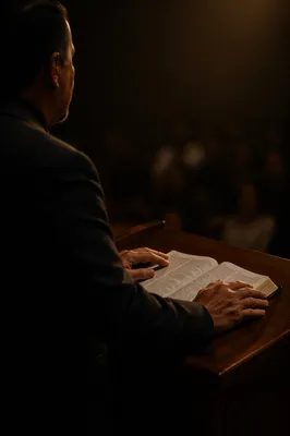Hispanic Pastor Preaching from Spanish Bible