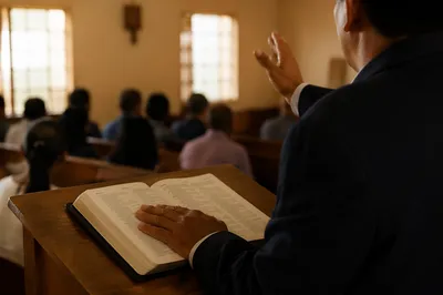Hispanic Pastor Preaching with Spanish Bible