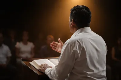 Hispanic Pastor Preaching from Spanish Bible