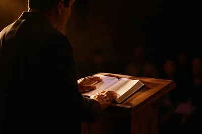 Hispanic Pastor Preaching from Spanish Bible