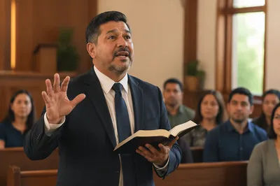 Pastor Preaching with Open Bible
