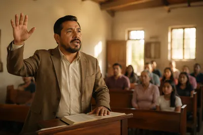 Pastor Preaching in Warm Church Light