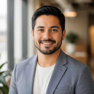 Warm Corporate Headshot in Modern Office