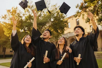 Hispanic Students Celebrating Graduation on Campus