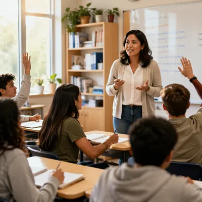 Teacher Leading Engaged Students in Classroom
