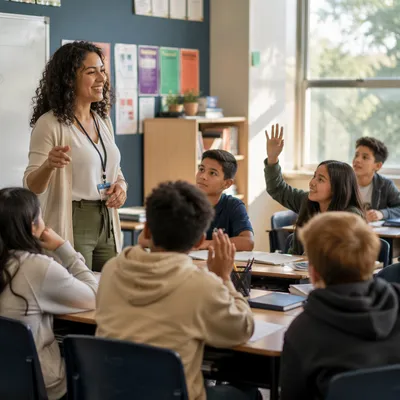 Teacher Leading Discussion in Bright Classroom