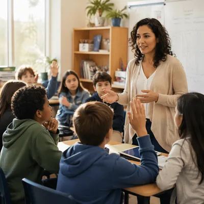 Teacher Leading Engaged Classroom Discussion