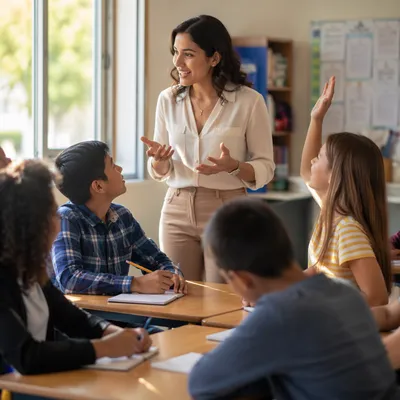 Teacher Leading Engaged Classroom Discussion