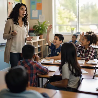 Teacher Leading Engaged Elementary Classroom Discussion