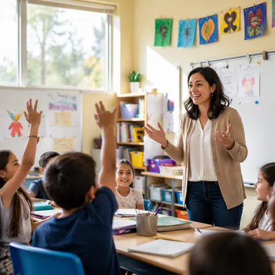 Teacher Leading Discussion in Bright Classroom