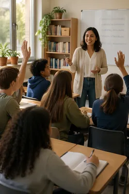 Teacher Leading Engaged Students in Classroom