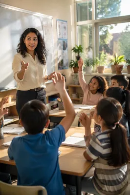 Teacher Leading Engaged Elementary Classroom Discussion