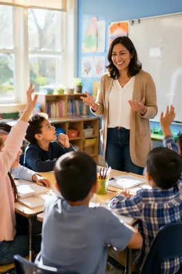 Teacher Leading Discussion in Bright Classroom