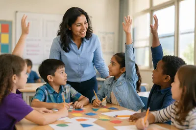 Elementary Classroom Lesson With Teacher and Students